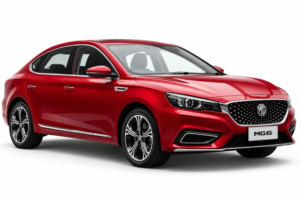 MG6 red luxury sedan front view – stylish MG6 car for rent in Dubai