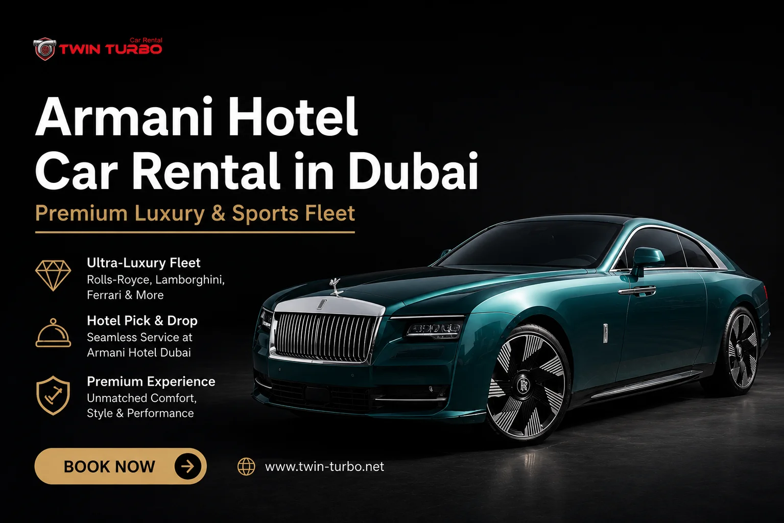 Armani Hotel car rental in Dubai with luxury Rolls-Royce